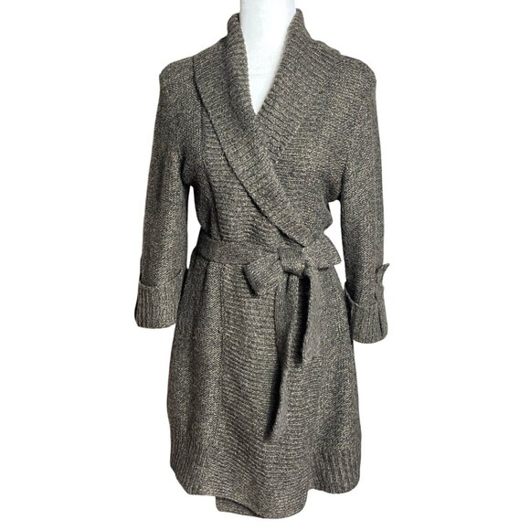 Love by Design Wrap Sweater Tweed Knit Brown Belted Cozy Classic Layers Womens M - Picture 1 of 11